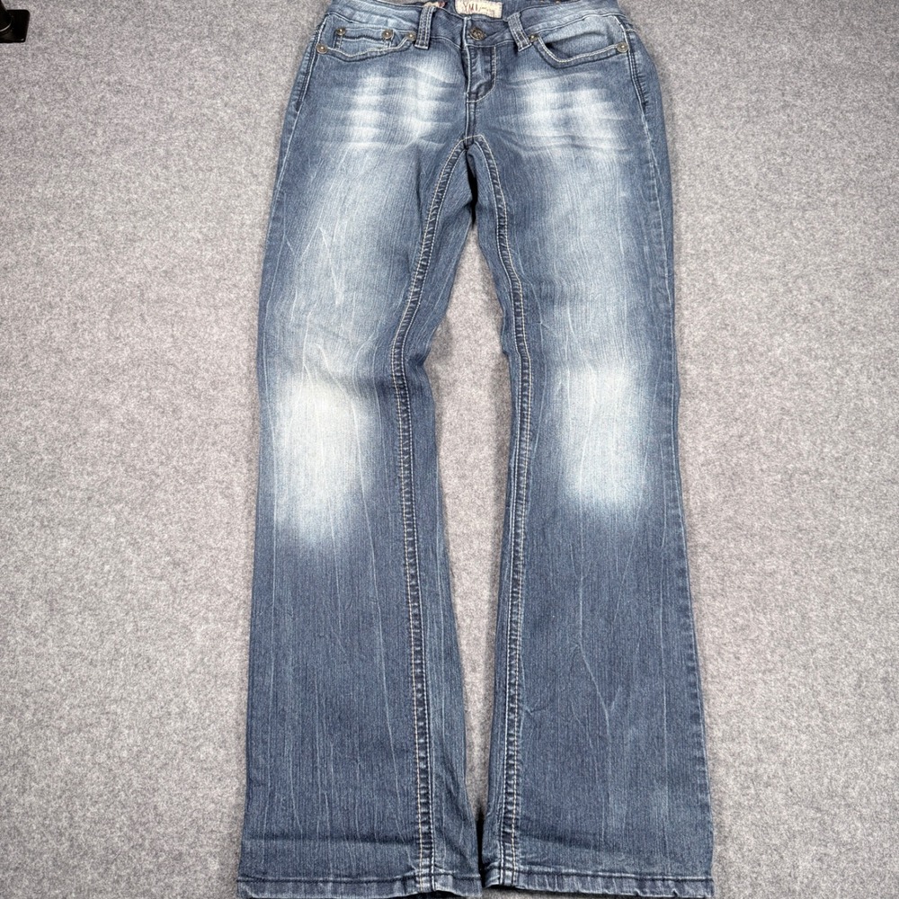 YMI Jeans Womens Size 9 Medium Wash Bootcut Low Rise Embellished Denim Jeans